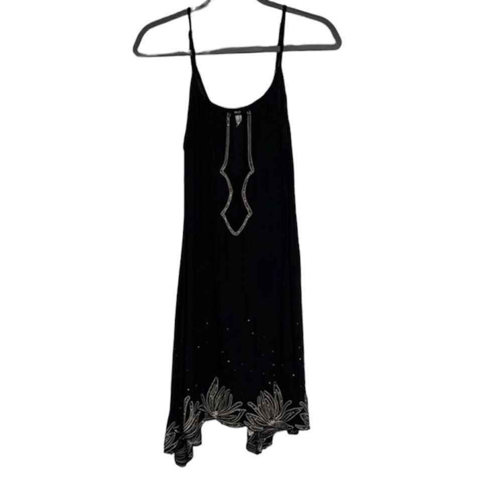 Intimately Free People Black Beaded Sheer Camisole Top Boho Evening Size Small